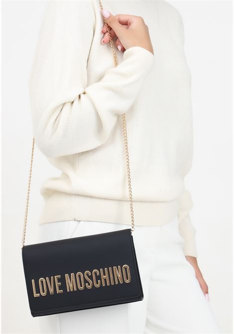 Borsa a tracolla nera da donna con logo metallico LOVE MOSCHINO | JC4103PP1LKD0000